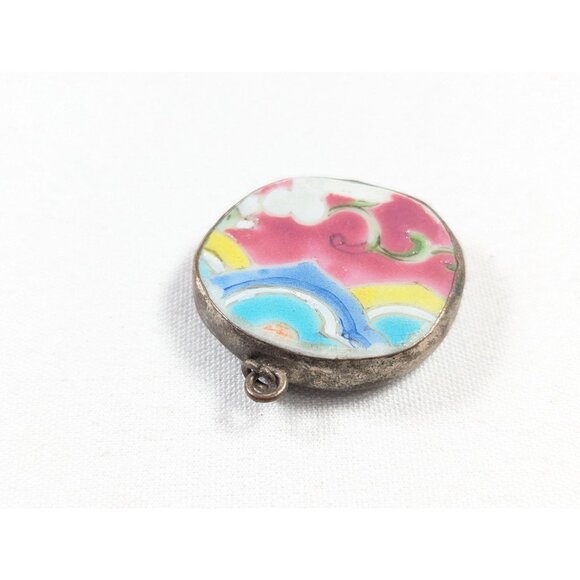 Vintage rainbow glazed clouds pottery shard pendant, Repurposed pottery piece - Picture 4 of 8
